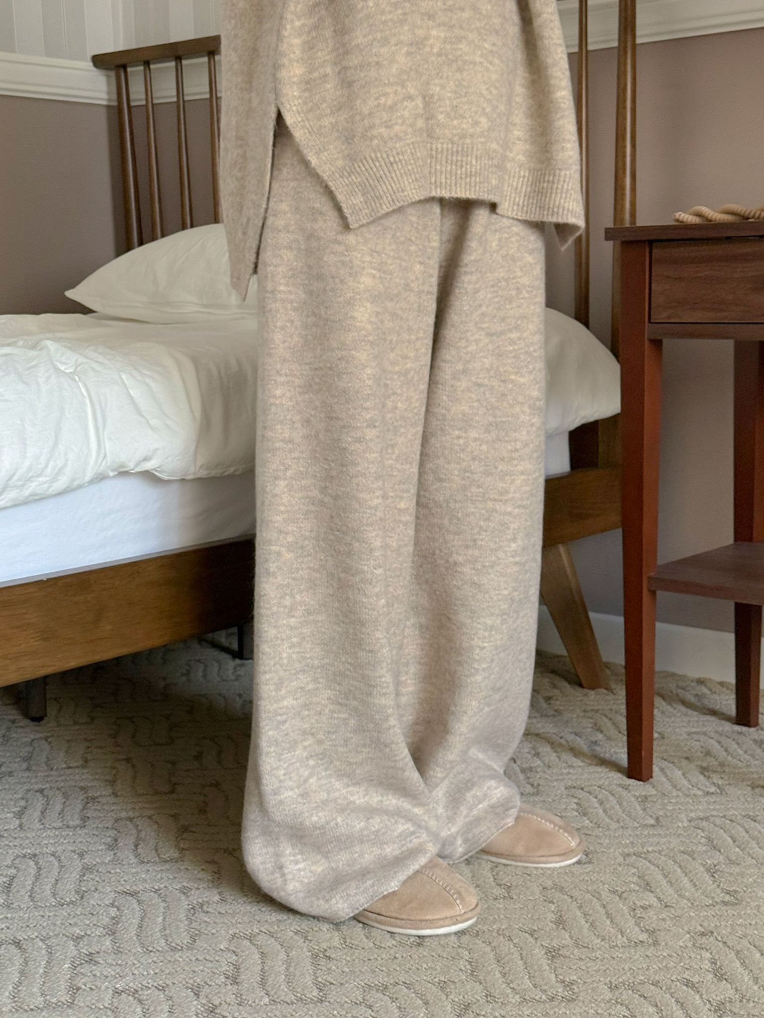 ニットVネックウエストゴムIラインルーズ長袖セットアップパンツニット | 詳細画像10