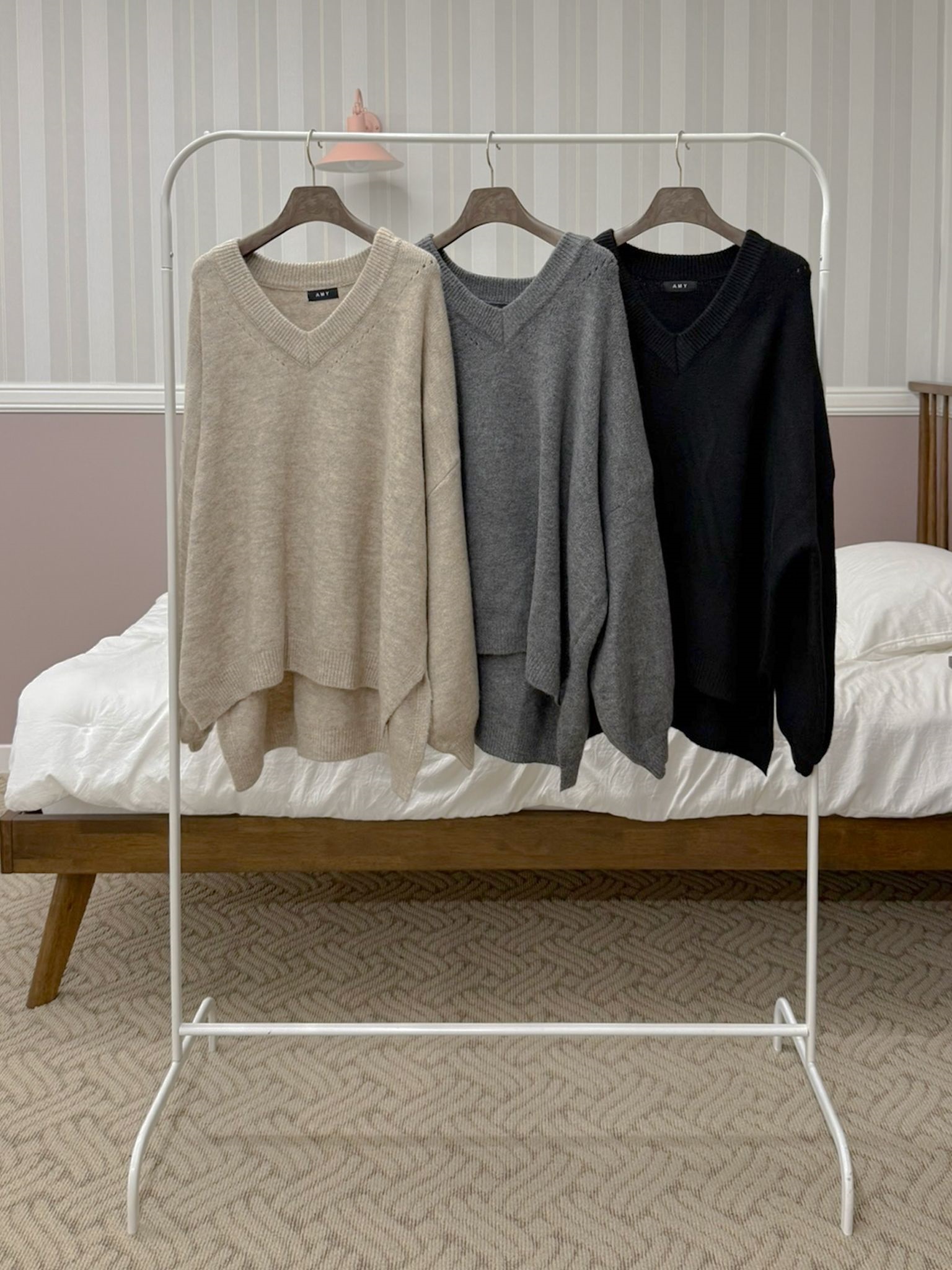 ニットVネックウエストゴムIラインルーズ長袖セットアップパンツニット | 詳細画像15