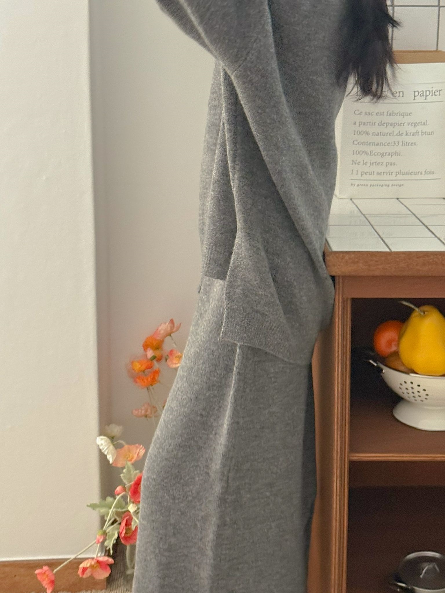 ニットVネックウエストゴムロングルーズ長袖セットアップスカートニット | 詳細画像5