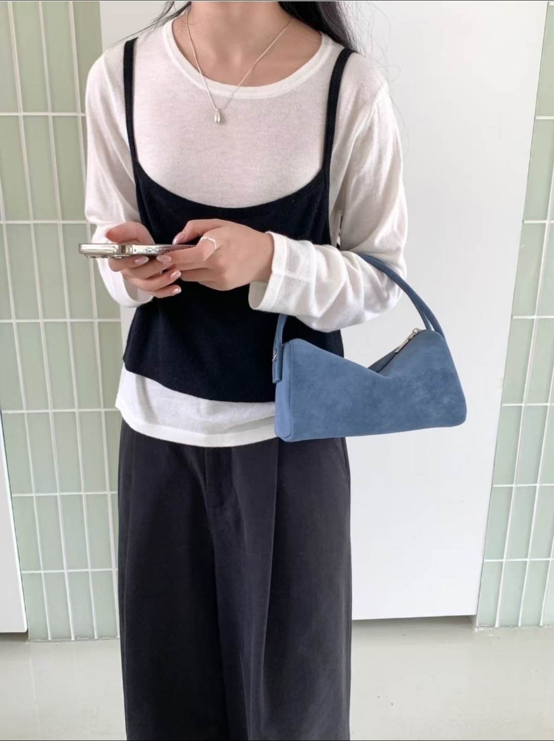 スエード調ジップアップショルダーバッグトートバッグ2WAYストラップ付 | 詳細画像5