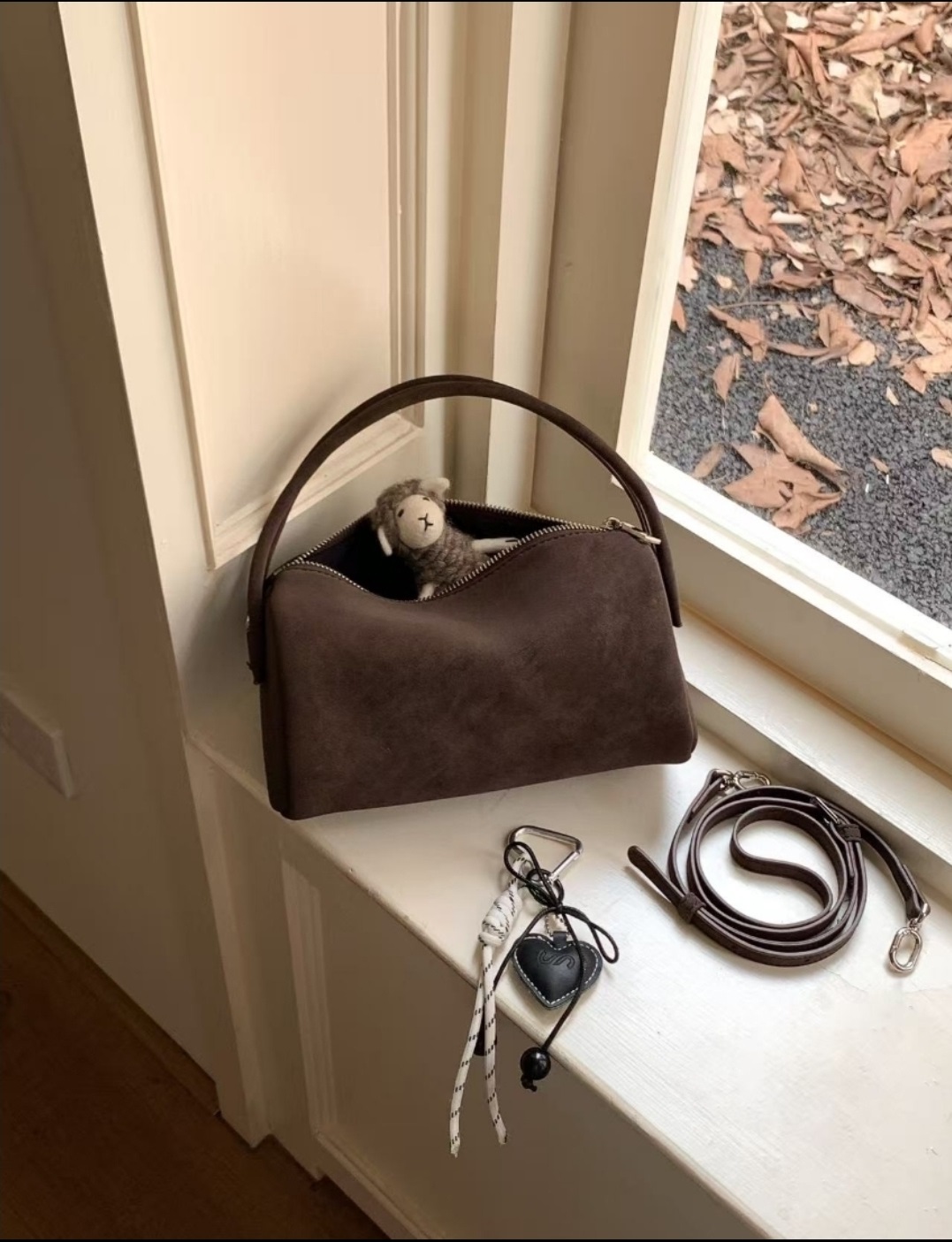 スエード調ジップアップショルダーバッグトートバッグ2WAYストラップ付 | 詳細画像16