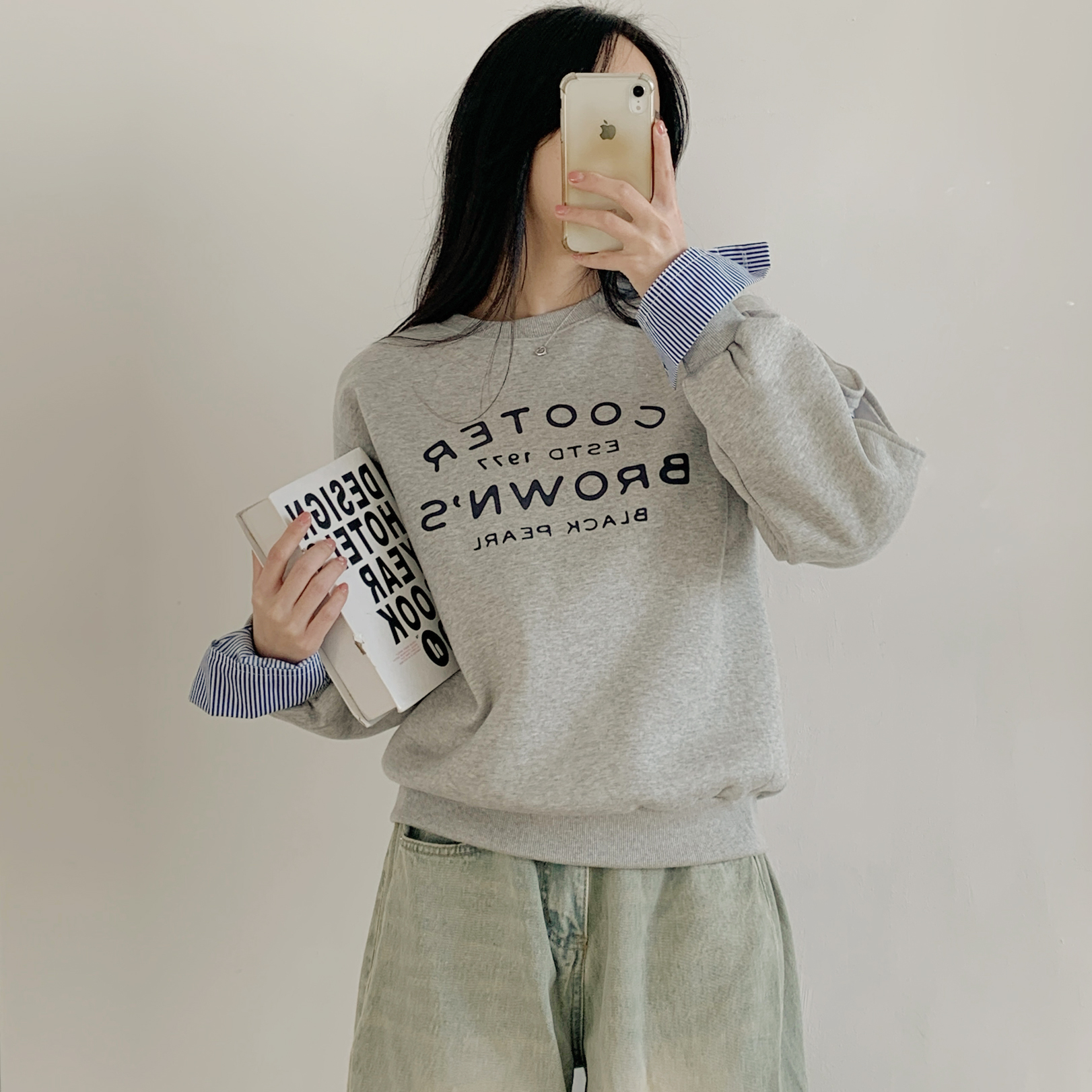 裏起毛コンビ配色ラウンドネック長袖ロゴスウェット | 詳細画像9