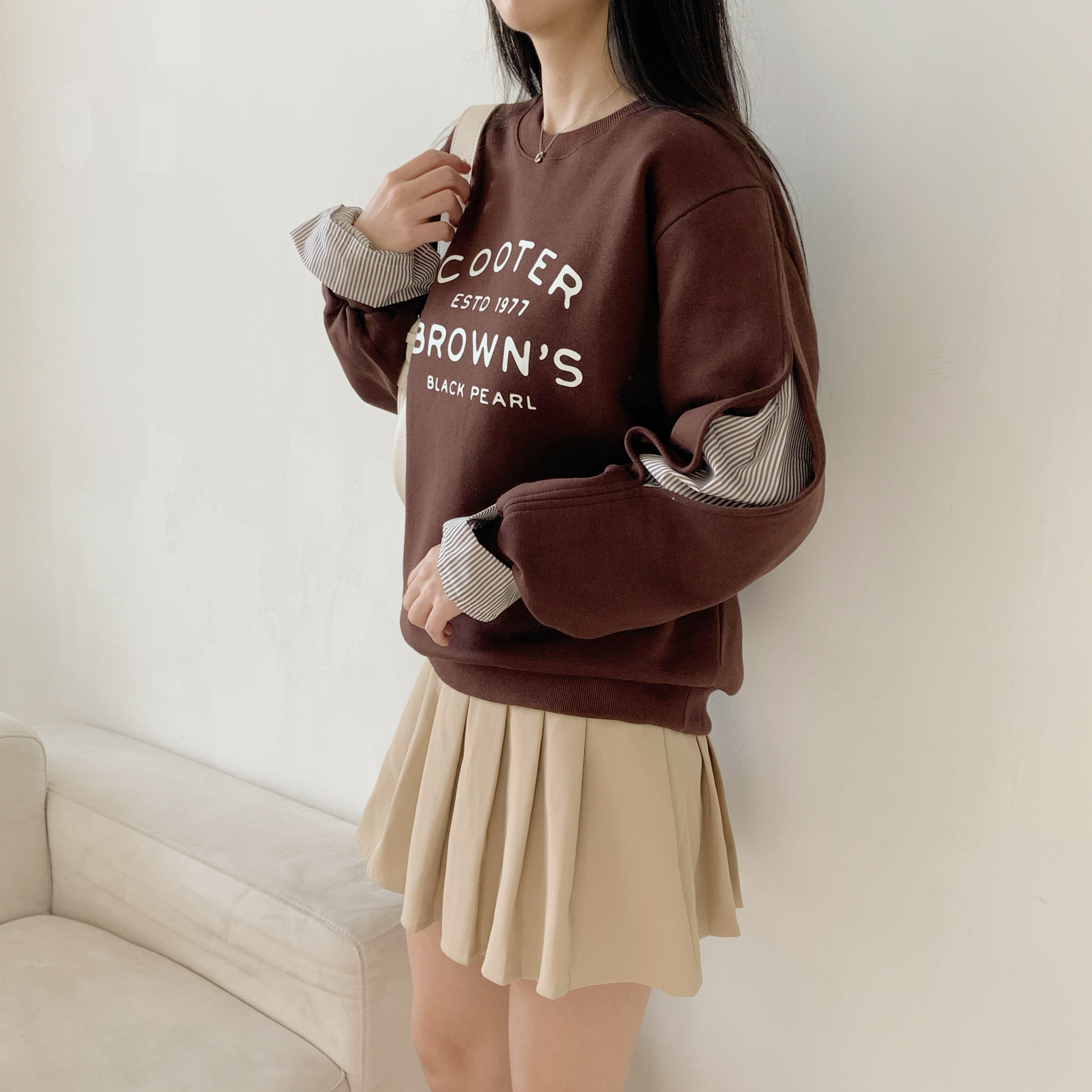 裏起毛コンビ配色ラウンドネック長袖ロゴスウェット | 詳細画像5