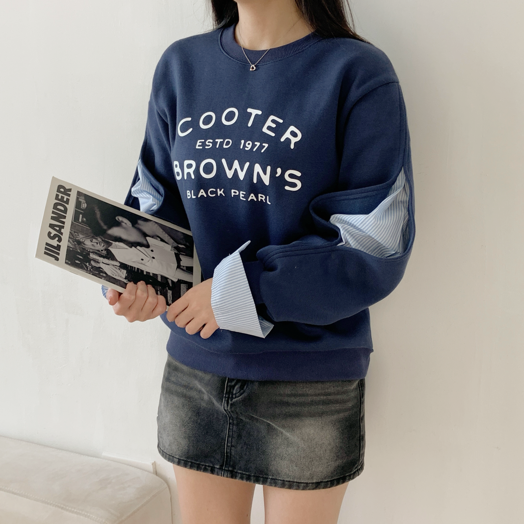 裏起毛コンビ配色ラウンドネック長袖ロゴスウェット | 詳細画像8