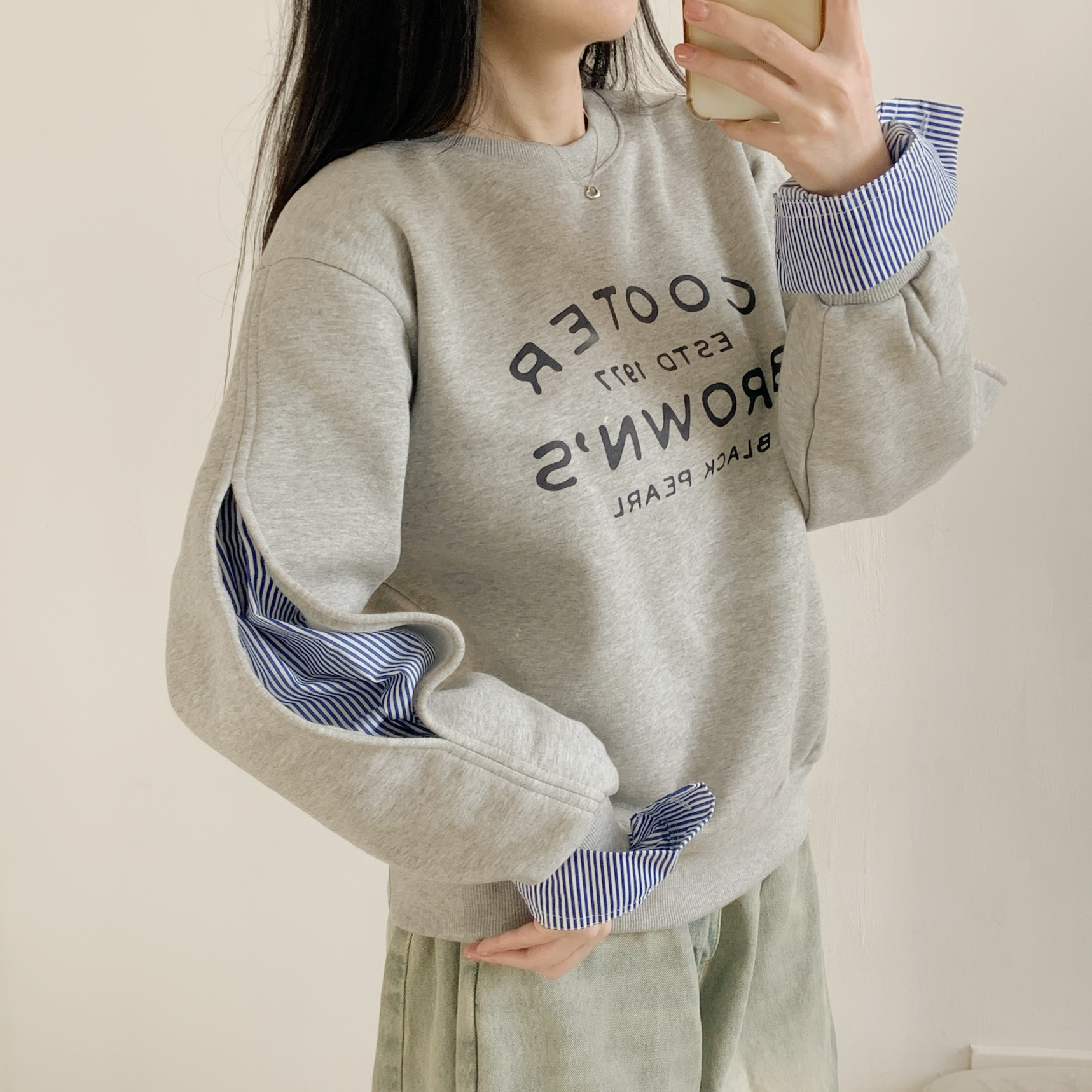 裏起毛コンビ配色ラウンドネック長袖ロゴスウェット | 詳細画像10