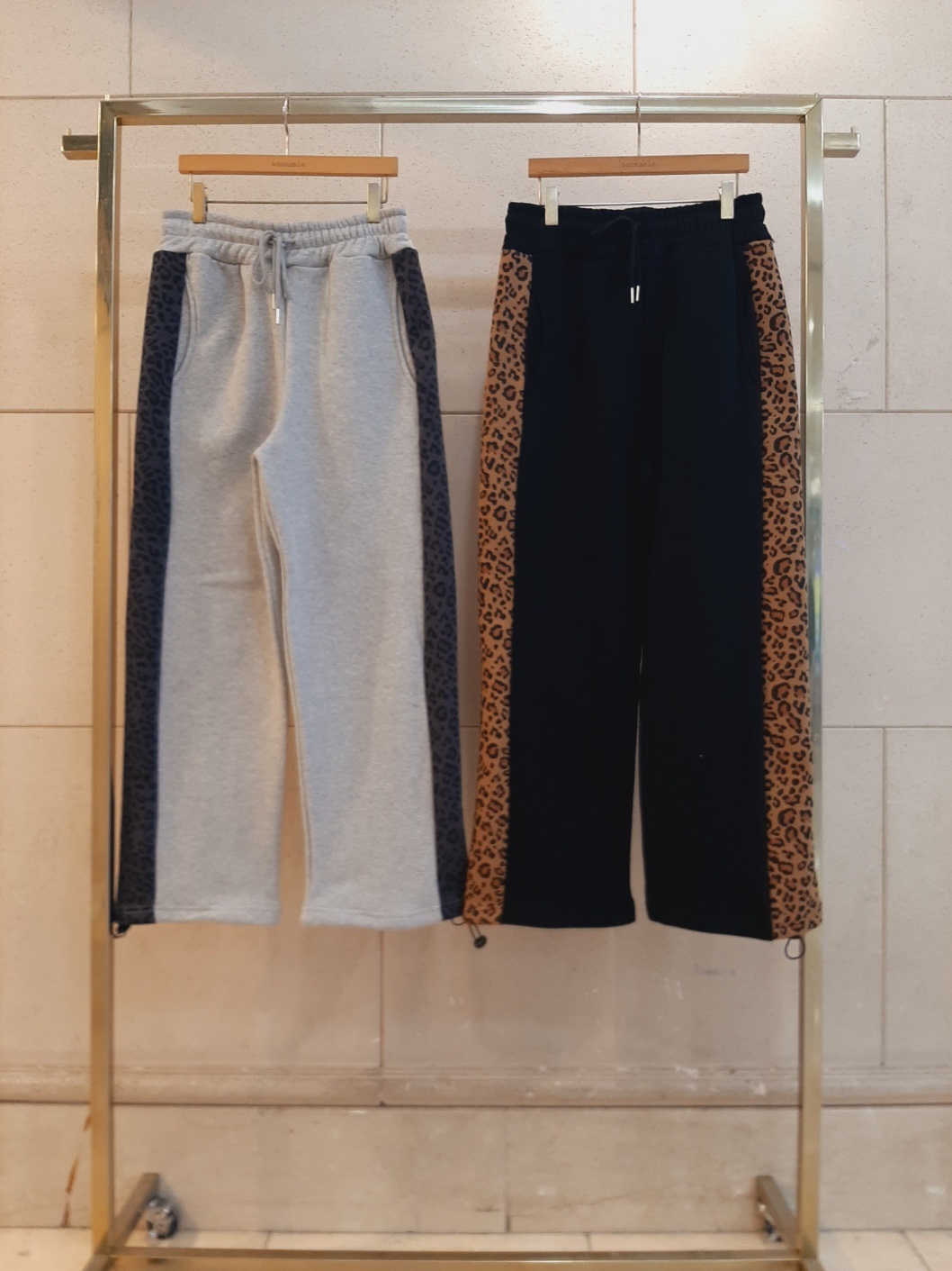 起毛裏地配色ポケットウエストゴムワイドレオパードパンツトレーニング | 詳細画像8