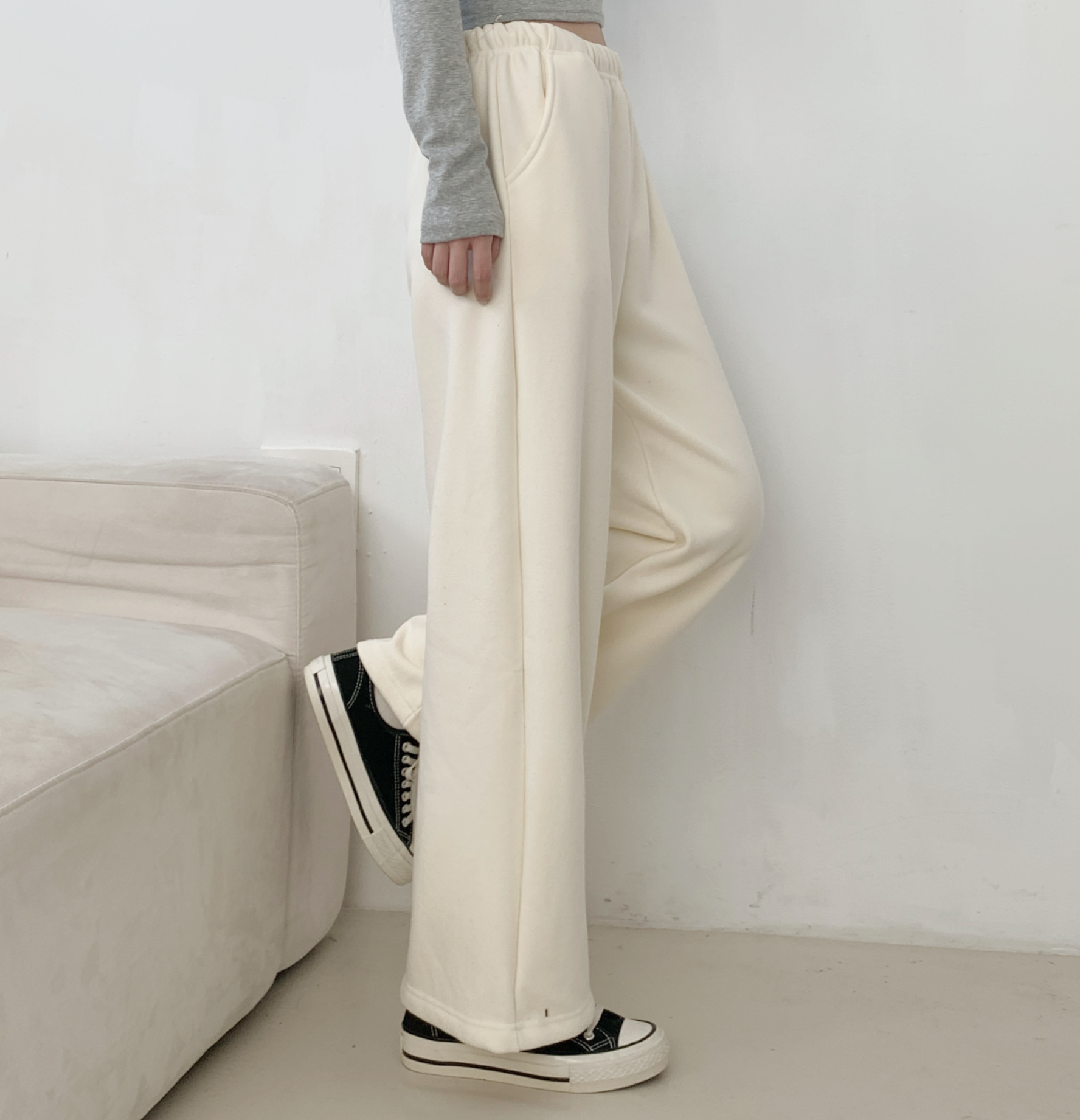 ファー裏地コットンポケットウエストゴムワイドパンツトレーニング | 詳細画像5