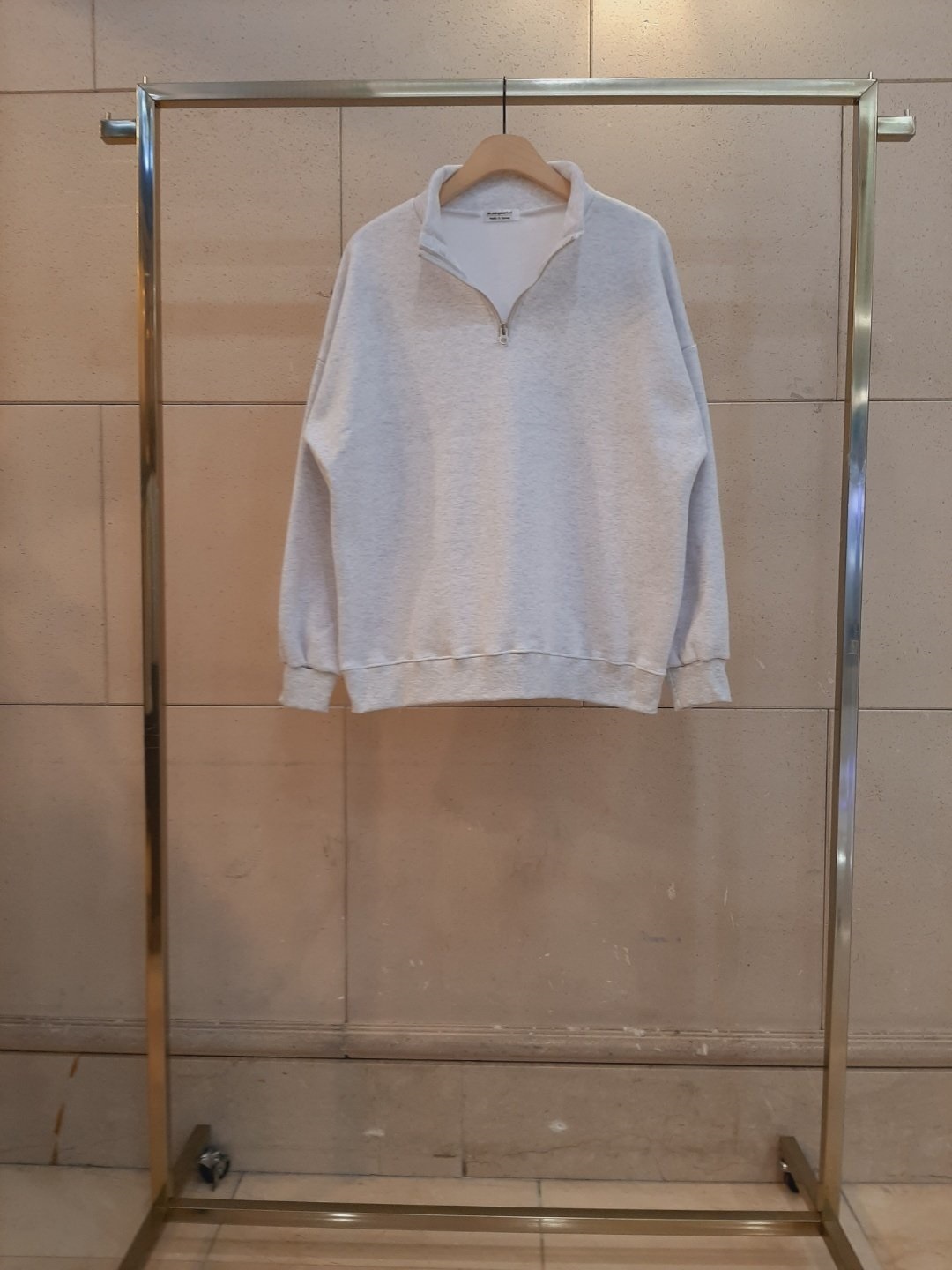 裏起毛コットンハーフネックハーフジップオーバーサイズルーズ長袖スウェット | 詳細画像3