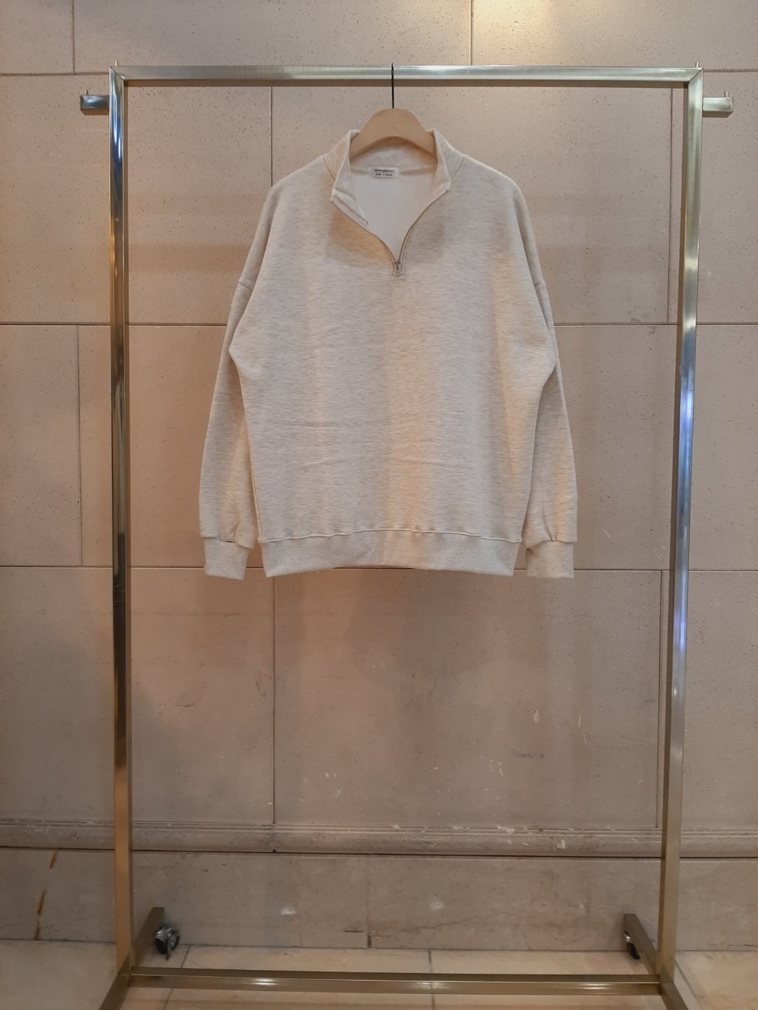 裏起毛コットンハーフネックハーフジップオーバーサイズルーズ長袖スウェット | 詳細画像4