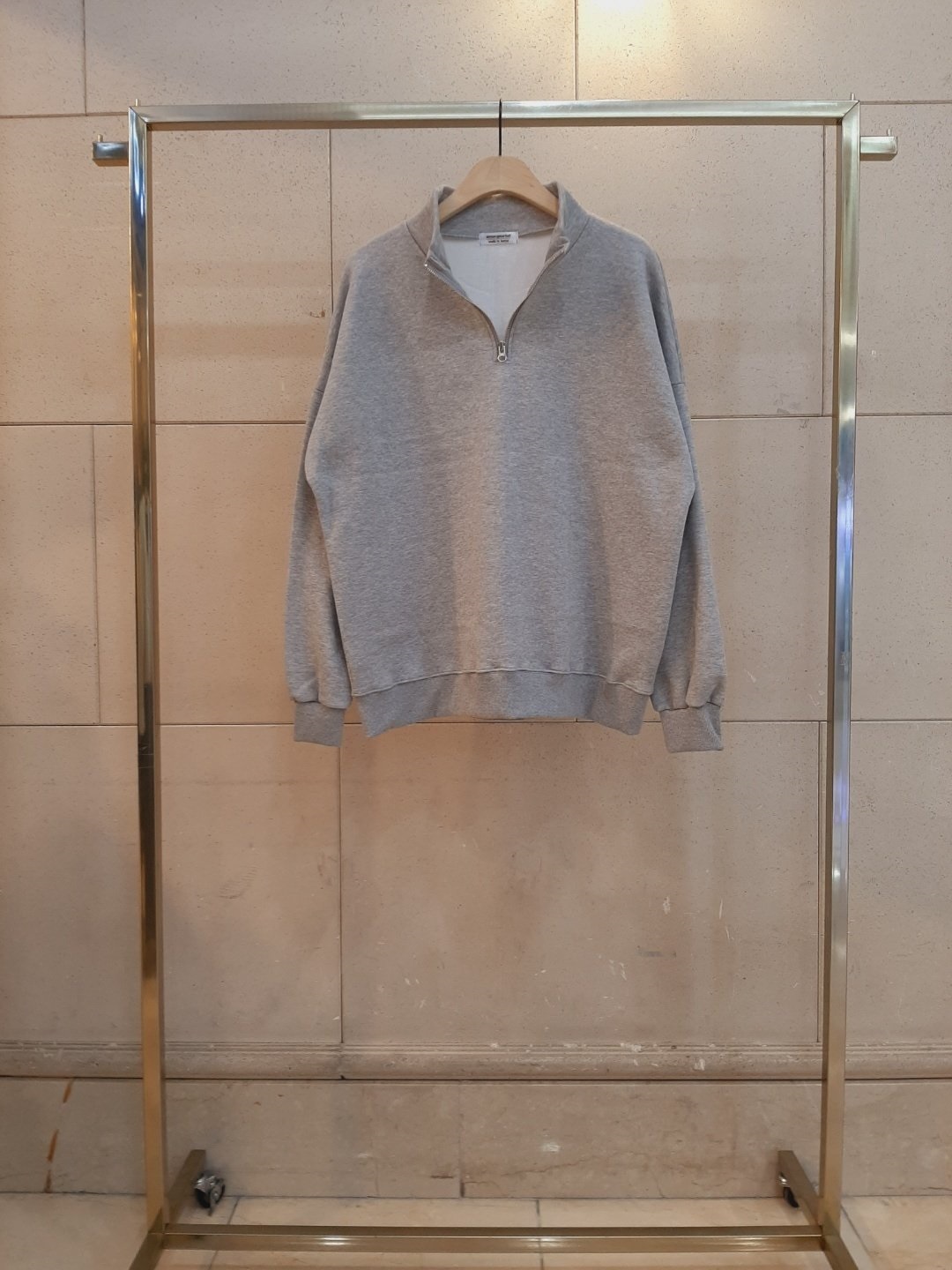 裏起毛コットンハーフネックハーフジップオーバーサイズルーズ長袖スウェット | 詳細画像5