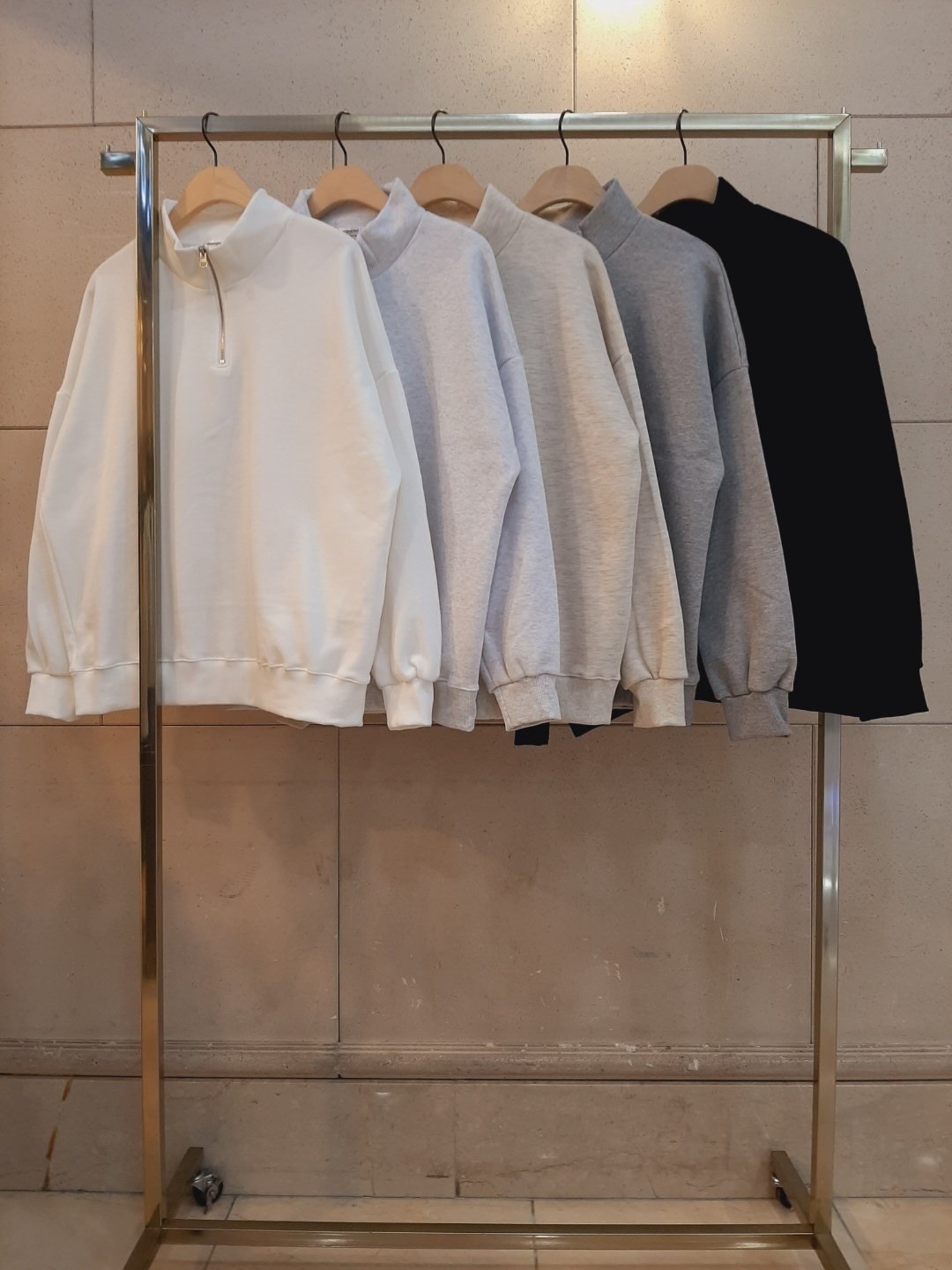 裏起毛コットンハーフネックハーフジップオーバーサイズルーズ長袖スウェット | 詳細画像8