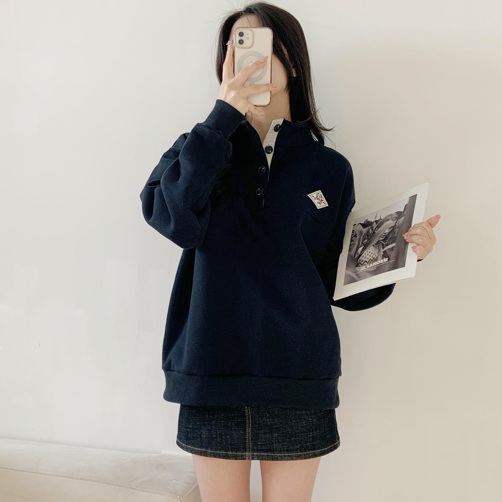 裏起毛コットンボタンハイネックルーズ長袖ロゴスウェット | 詳細画像5