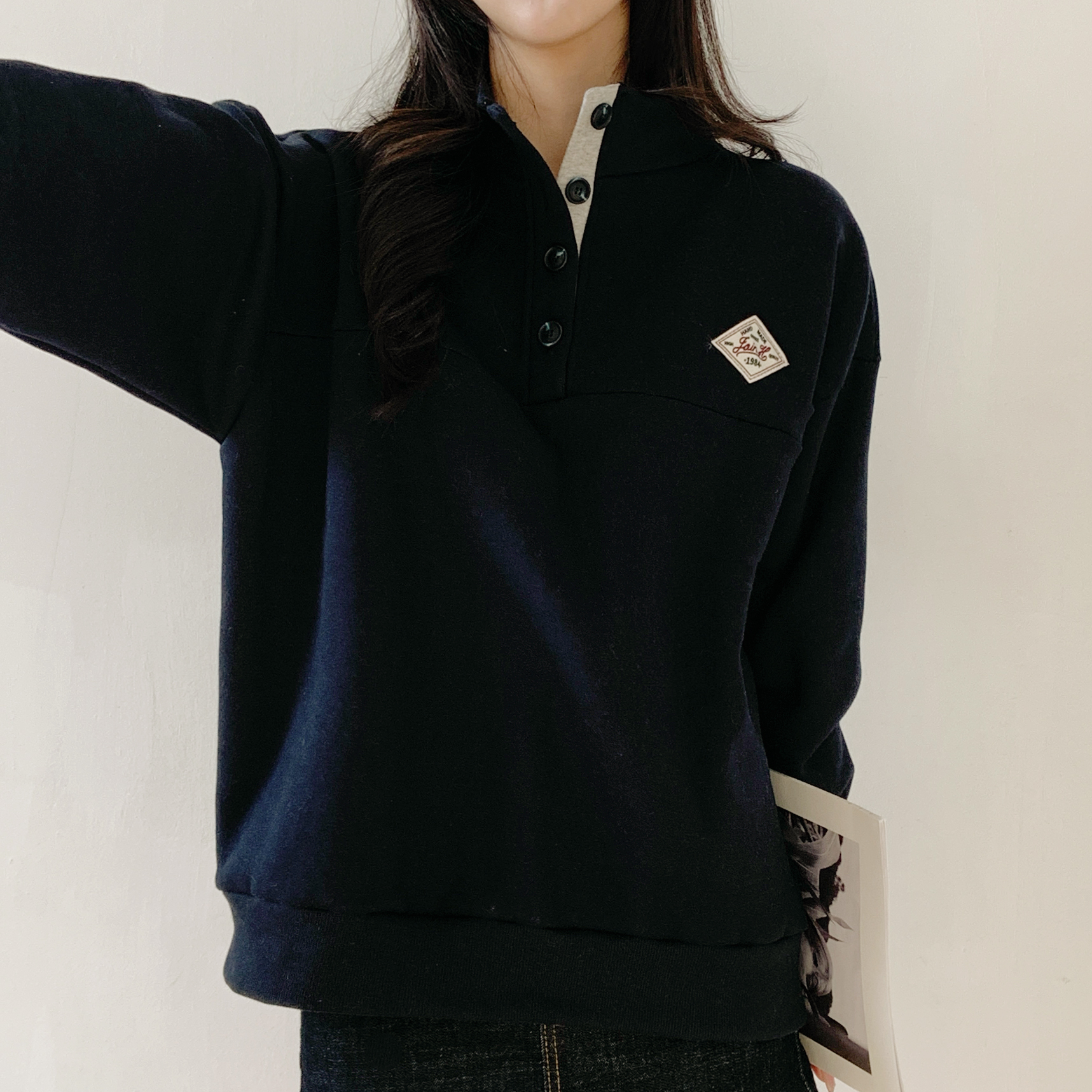 裏起毛コットンボタンハイネックルーズ長袖ロゴスウェット | 詳細画像6