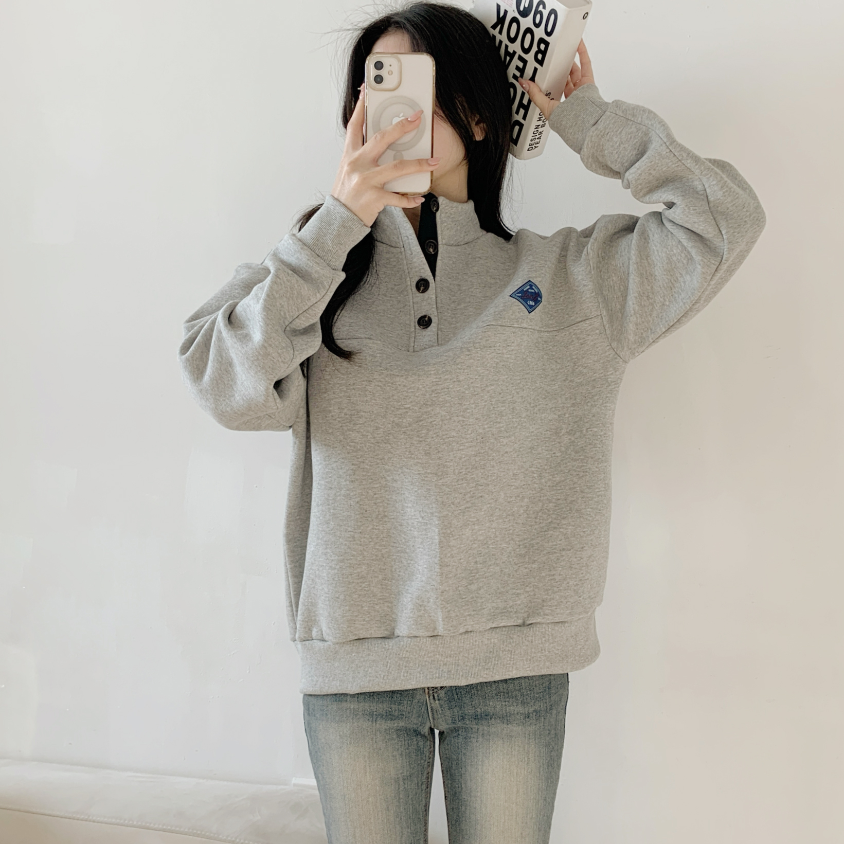 裏起毛コットンボタンハイネックルーズ長袖ロゴスウェット | 詳細画像8