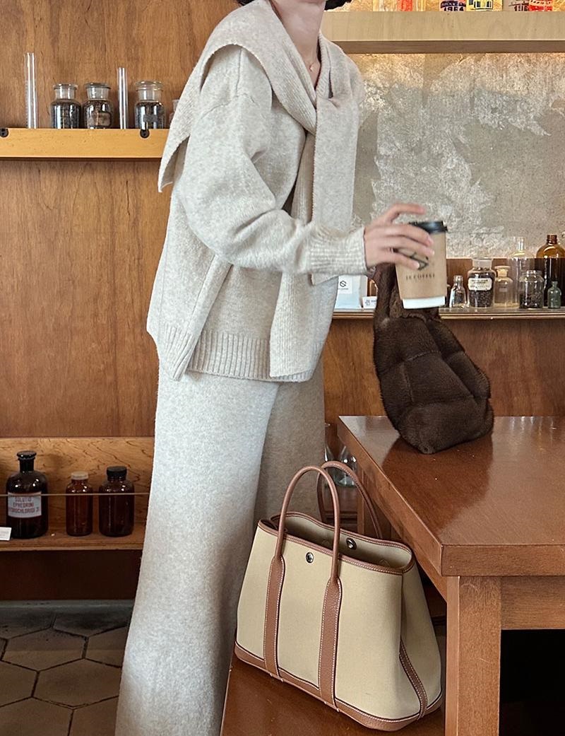 Vネックウエストゴムルーズワイドカラーパンツニットショール付 | 詳細画像7