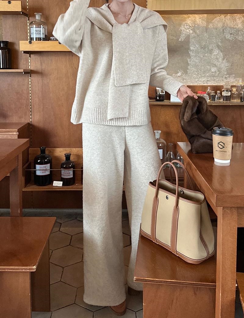 Vネックウエストゴムルーズワイドカラーパンツニットショール付 | 詳細画像8