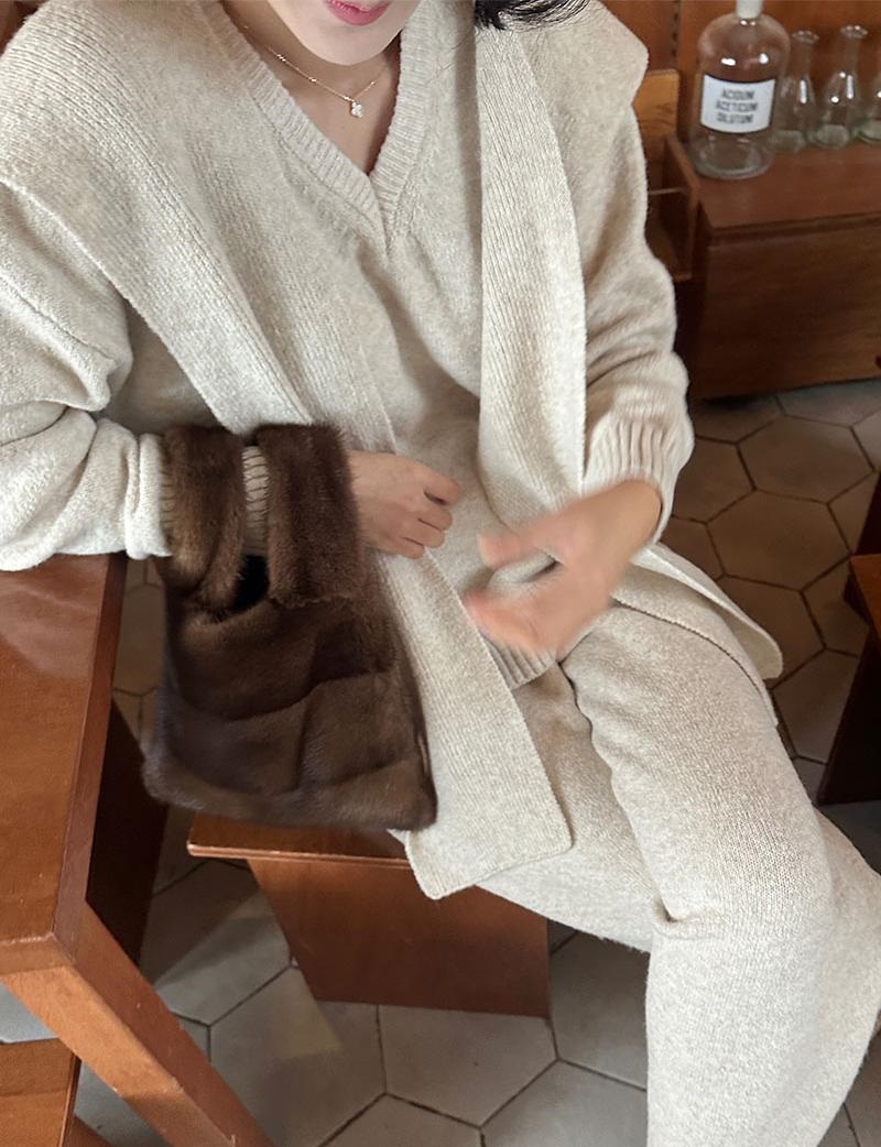 Vネックウエストゴムルーズワイドカラーパンツニットショール付 | 詳細画像9