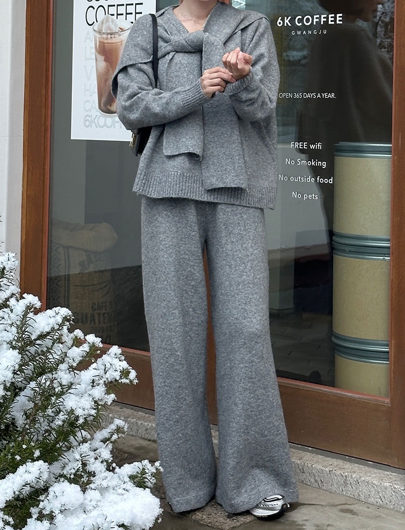 Vネックウエストゴムルーズワイドカラーパンツニットショール付 | 詳細画像18