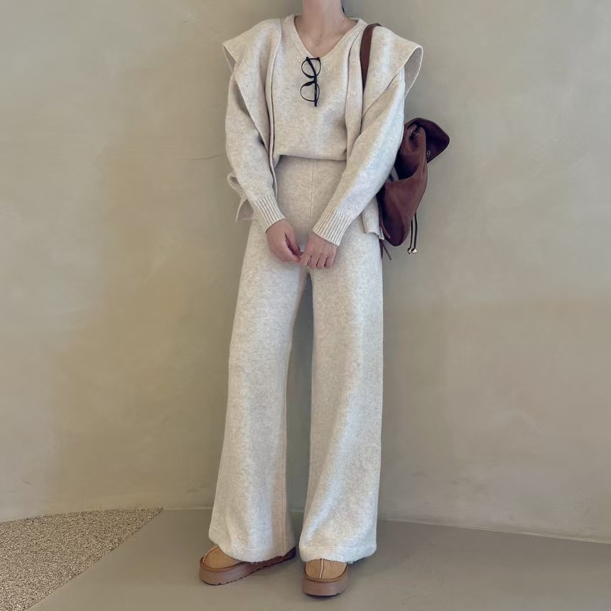 Vネックウエストゴムルーズワイドカラーパンツニットショール付 | 詳細画像16