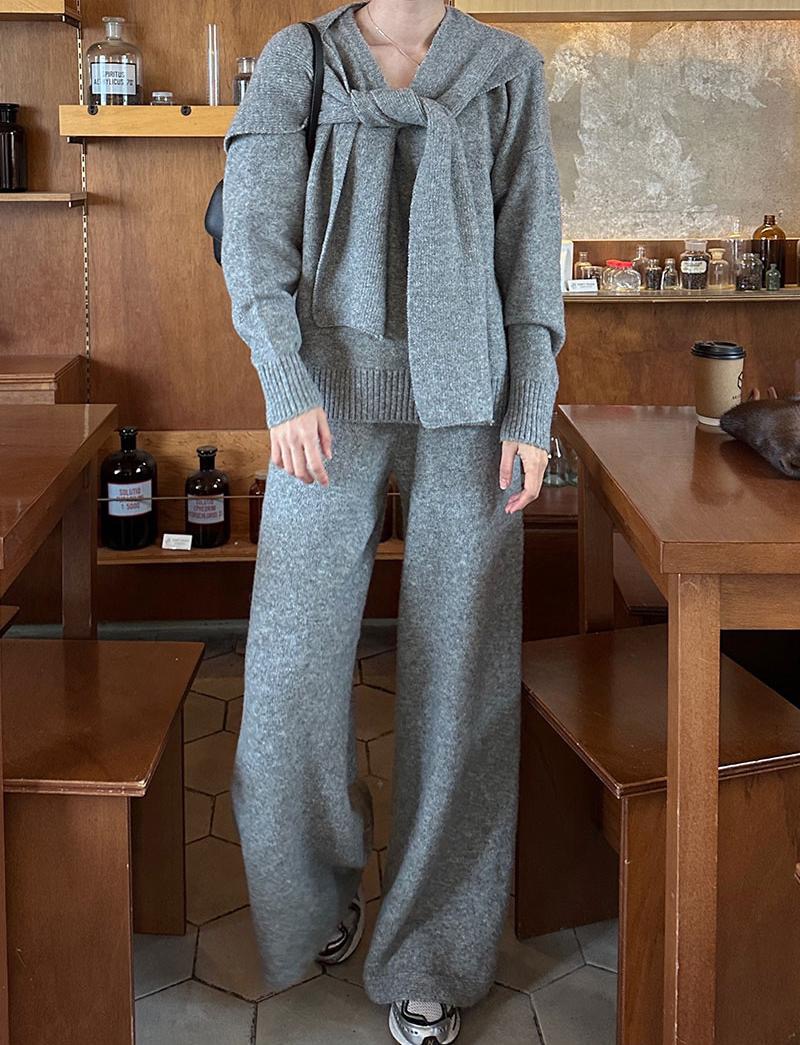 Vネックウエストゴムルーズワイドカラーパンツニットショール付 | 詳細画像20