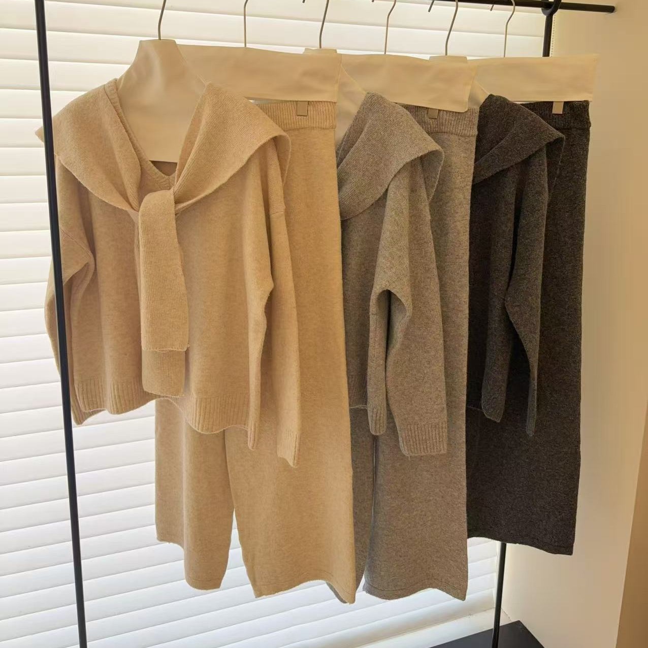 Vネックウエストゴムルーズワイドカラーパンツニットショール付 | 詳細画像24