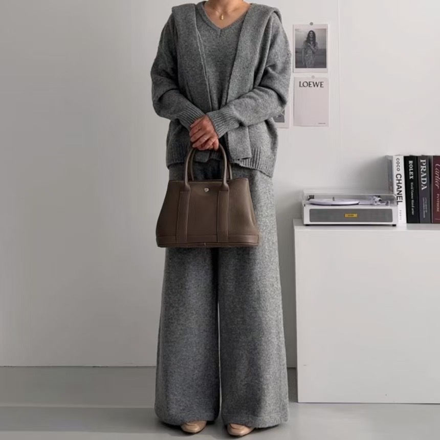 Vネックウエストゴムルーズワイドカラーパンツニットショール付 | 詳細画像21