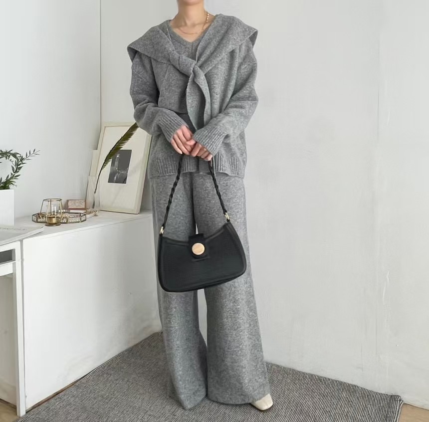 Vネックウエストゴムルーズワイドカラーパンツニットショール付 | 詳細画像23