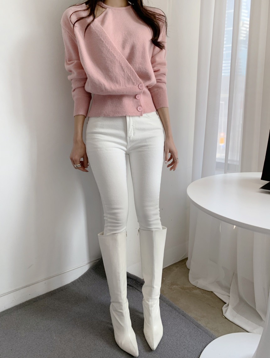 ボタンラウンドネックラップ長袖カラーニット | 詳細画像2