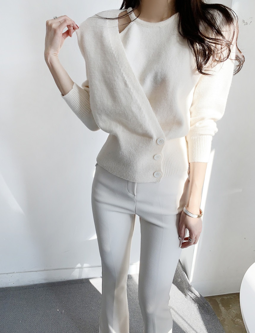 ボタンラウンドネックラップ長袖カラーニット | 詳細画像6