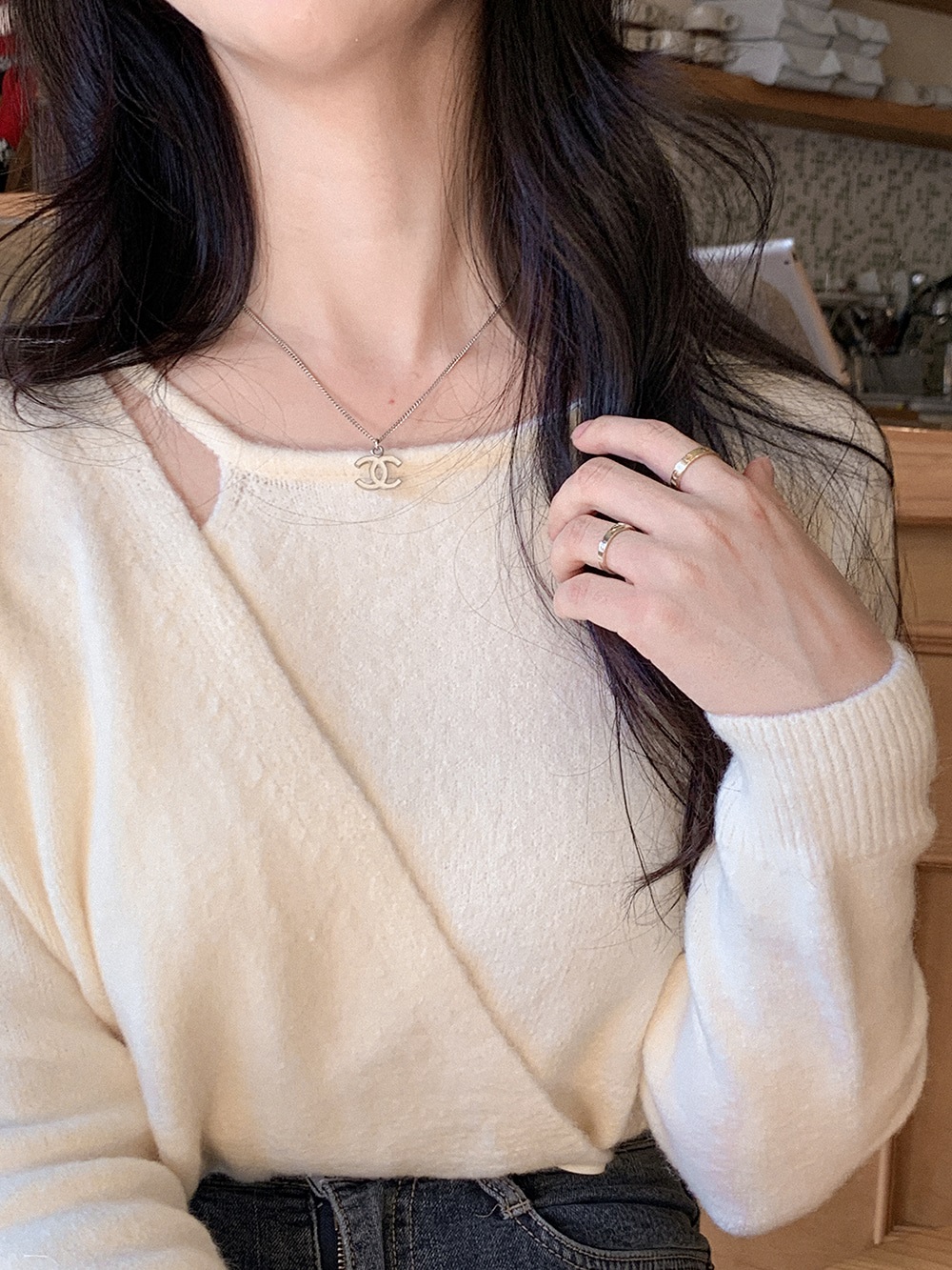 ボタンラウンドネックラップ長袖カラーニット | 詳細画像4