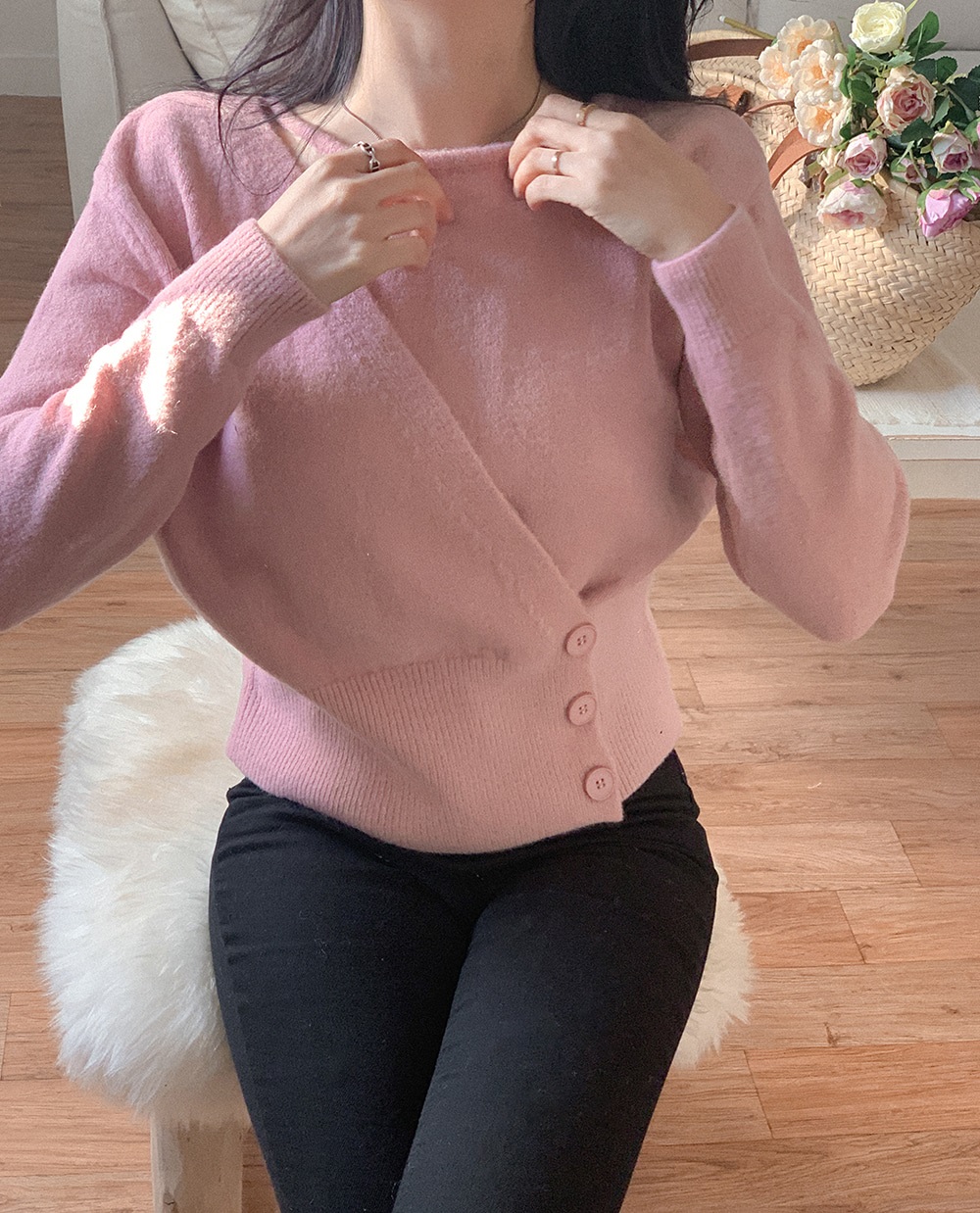 ボタンラウンドネックラップ長袖カラーニット | 詳細画像7