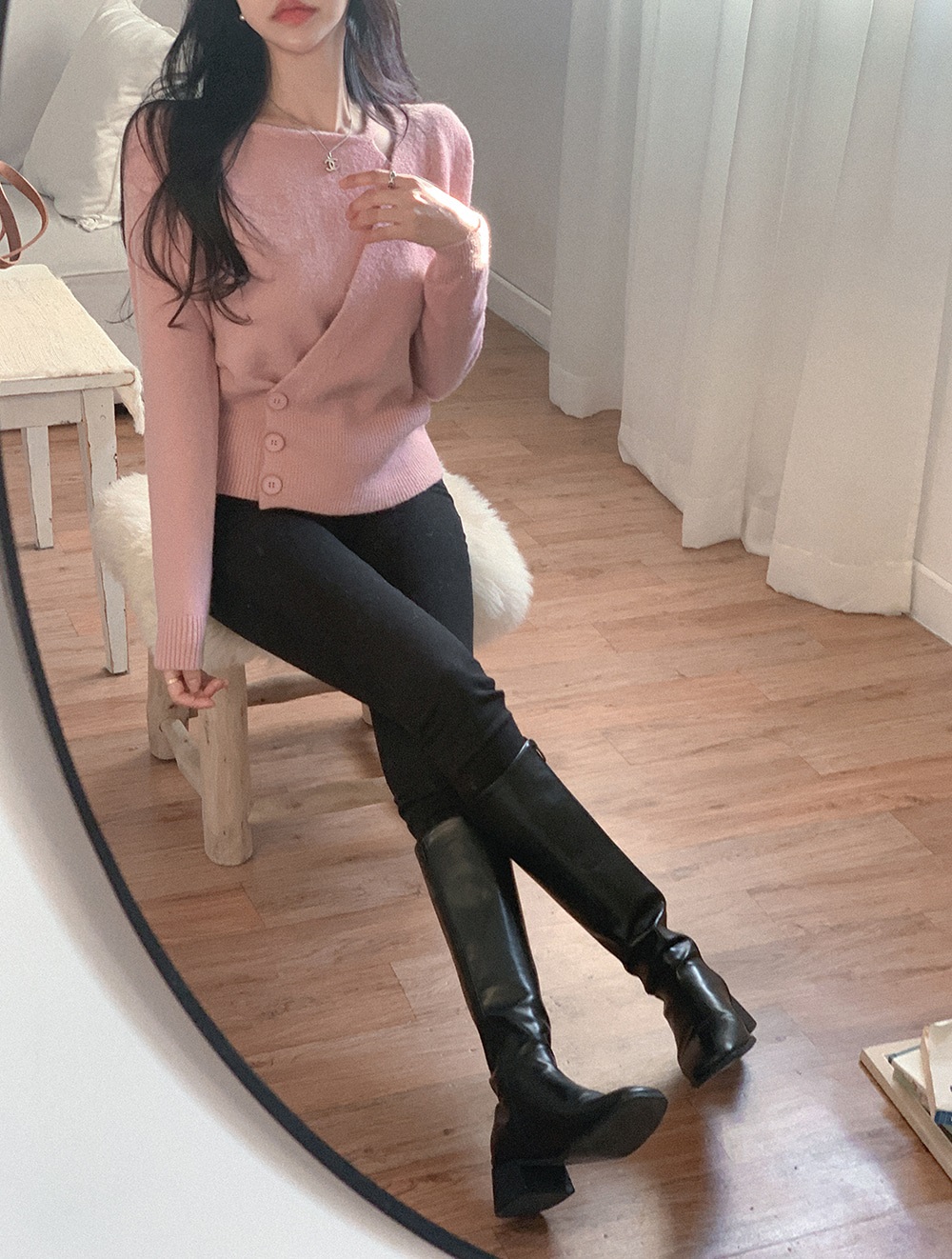 ボタンラウンドネックラップ長袖カラーニット | 詳細画像8