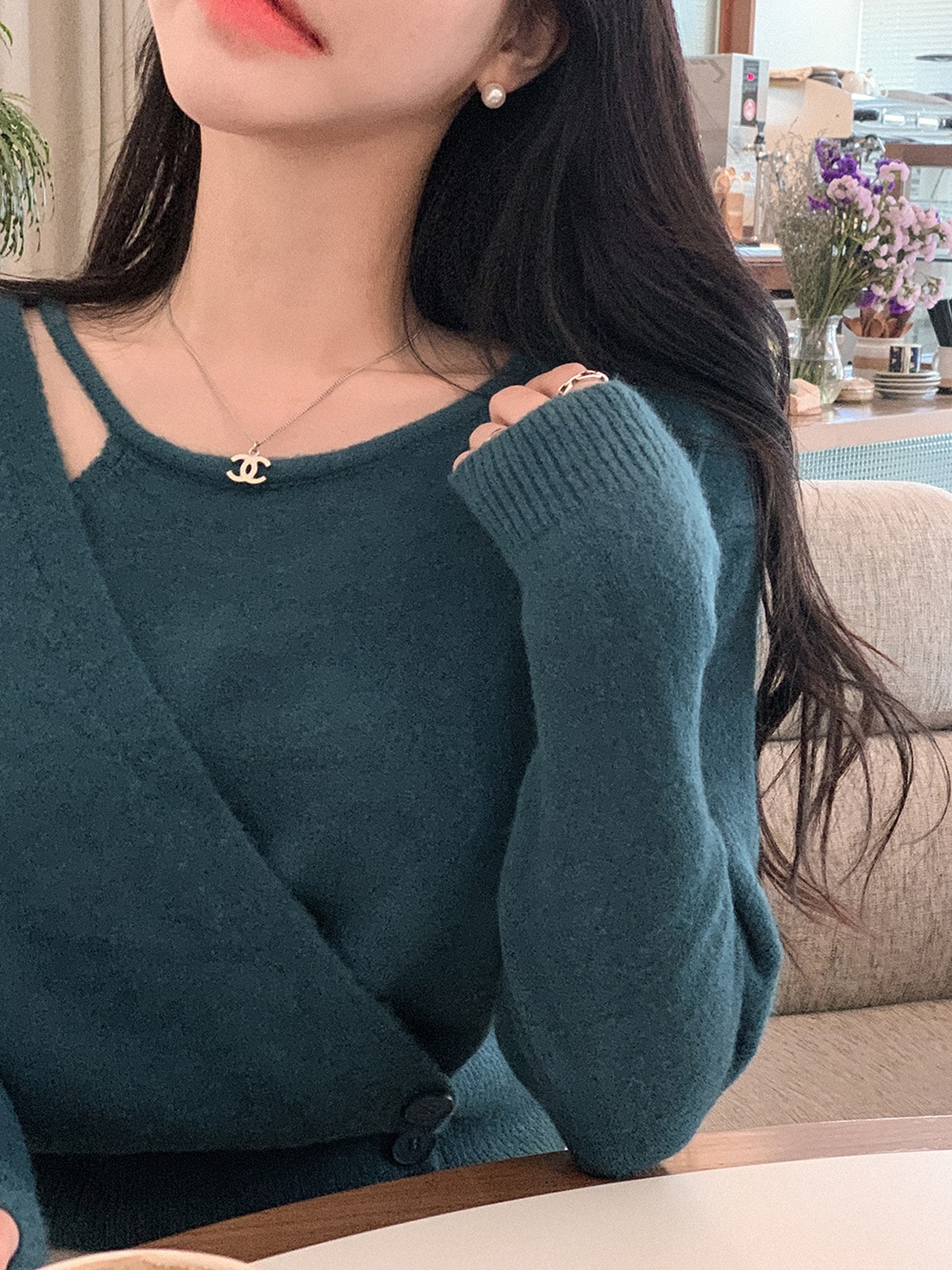 ボタンラウンドネックラップ長袖カラーニット | 詳細画像9