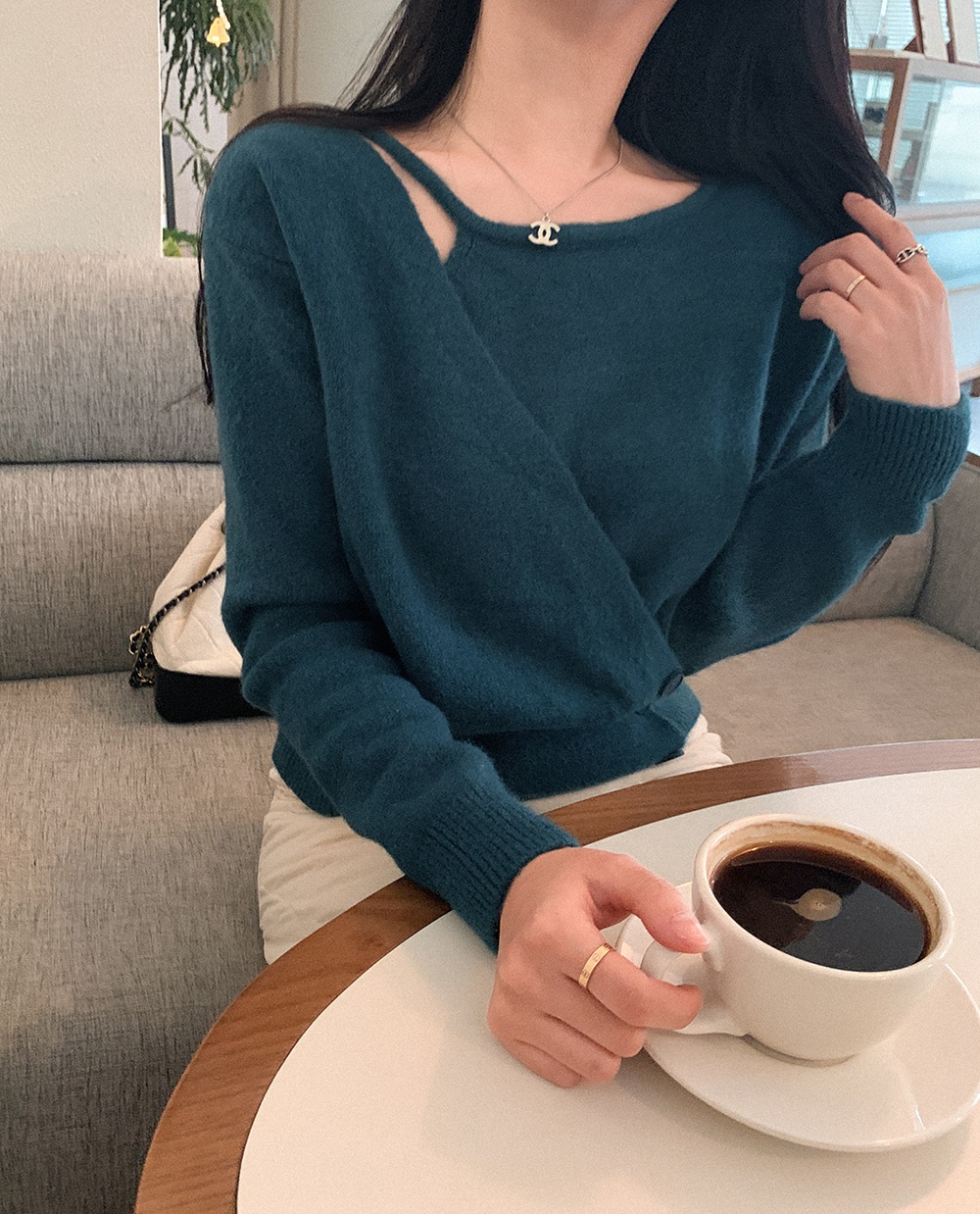 ボタンラウンドネックラップ長袖カラーニット | 詳細画像11