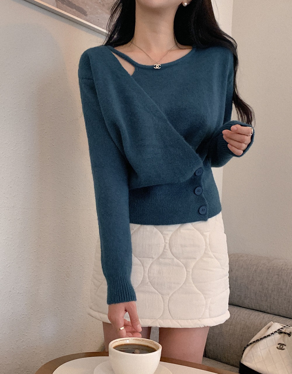 ボタンラウンドネックラップ長袖カラーニット | 詳細画像12