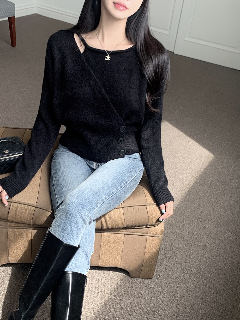 ボタンラウンドネックラップ長袖カラーニット | 詳細画像14