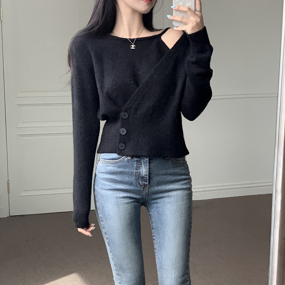 ボタンラウンドネックラップ長袖カラーニット | 詳細画像15