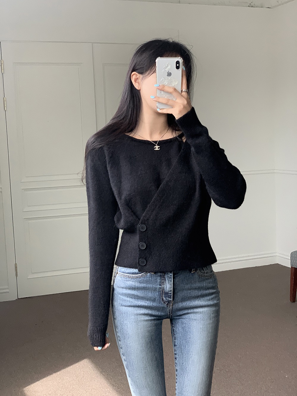 ボタンラウンドネックラップ長袖カラーニット | 詳細画像16