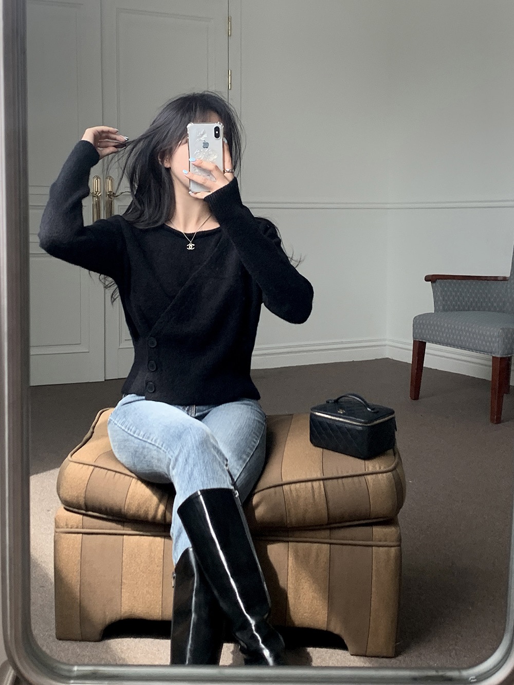 ボタンラウンドネックラップ長袖カラーニット | 詳細画像17