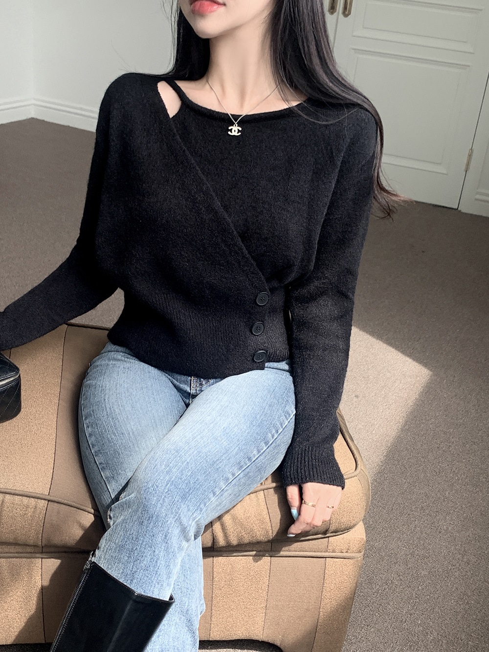 ボタンラウンドネックラップ長袖カラーニット | 詳細画像18