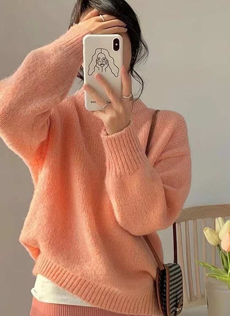 ラウンドネックルーズ無地カラーニット | 詳細画像6