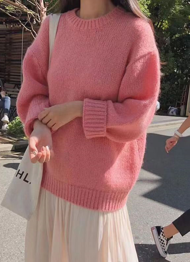 ラウンドネックルーズ無地カラーニット | 詳細画像8