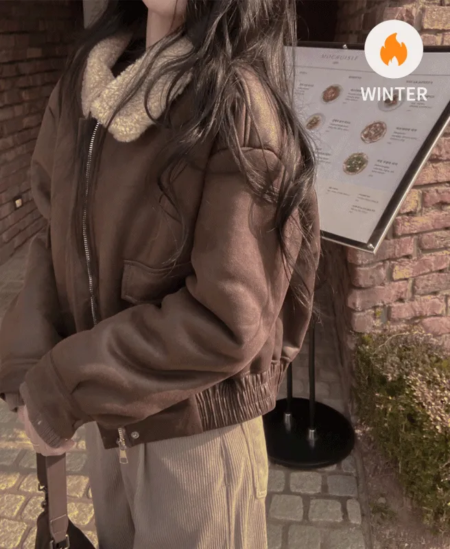 ボアスエード調コンビ配色ショート長袖カラージップアップポケットジャンパー | ROMANTICLINE | 詳細画像1