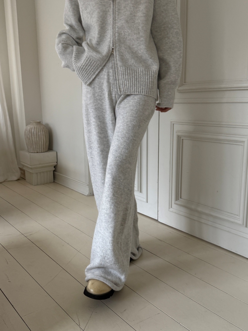 ウール混フードダブルジップウエストゴムワイドカラーパンツカーディガン | 詳細画像4