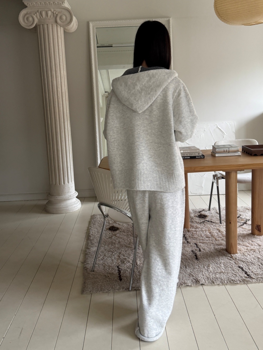 ウール混フードダブルジップウエストゴムワイドカラーパンツカーディガン | 詳細画像18