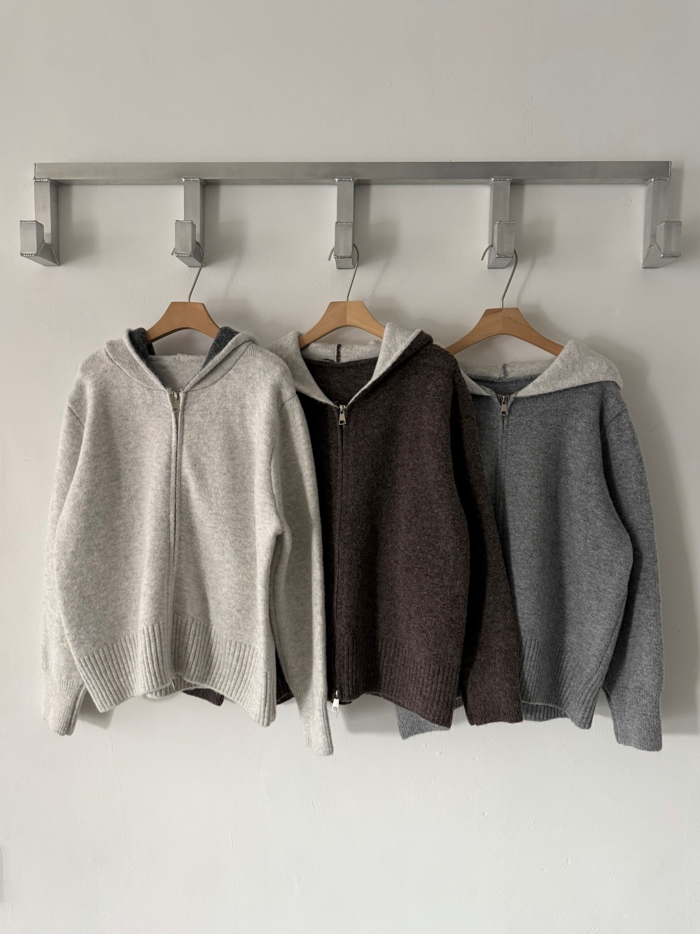 ウール混フードダブルジップウエストゴムワイドカラーパンツカーディガン | 詳細画像24