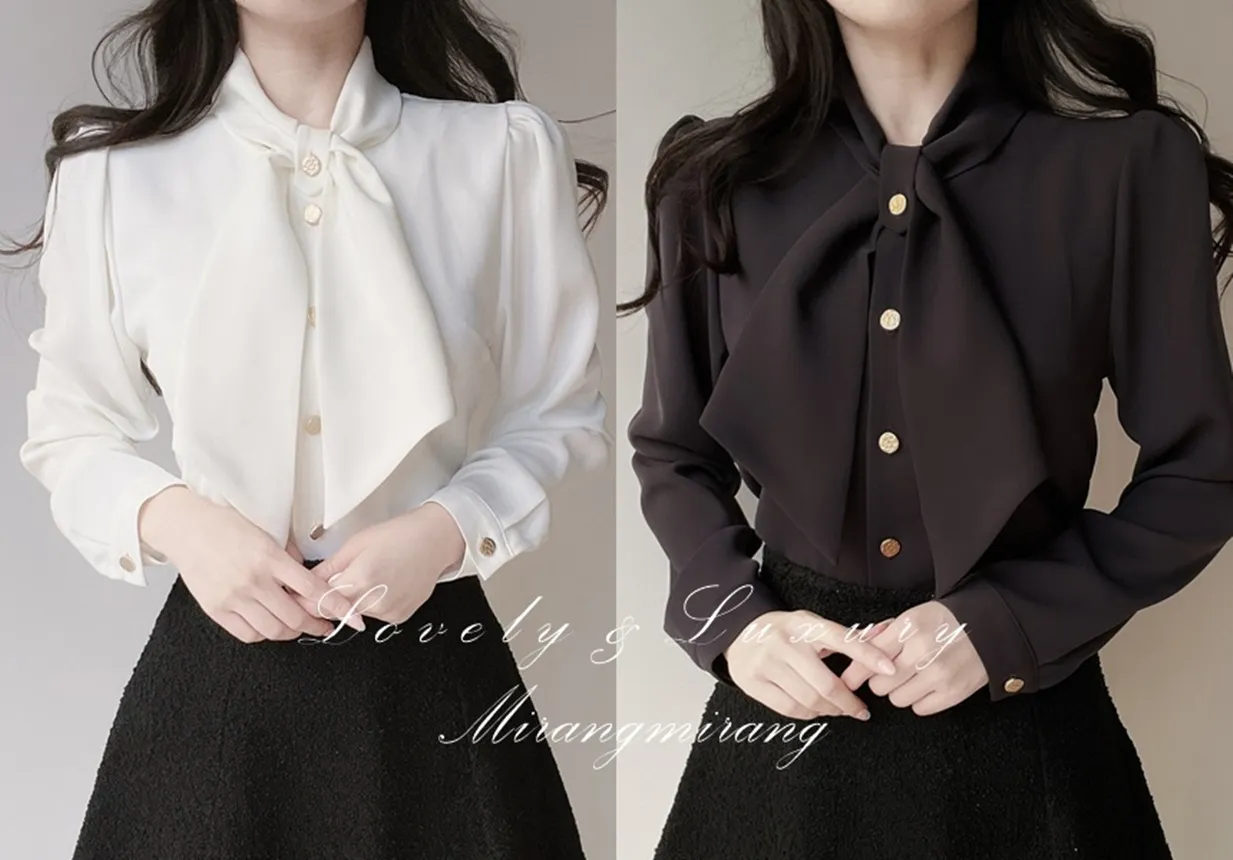 ボウタイ長袖ブラウス | mirangmirang | 詳細画像1