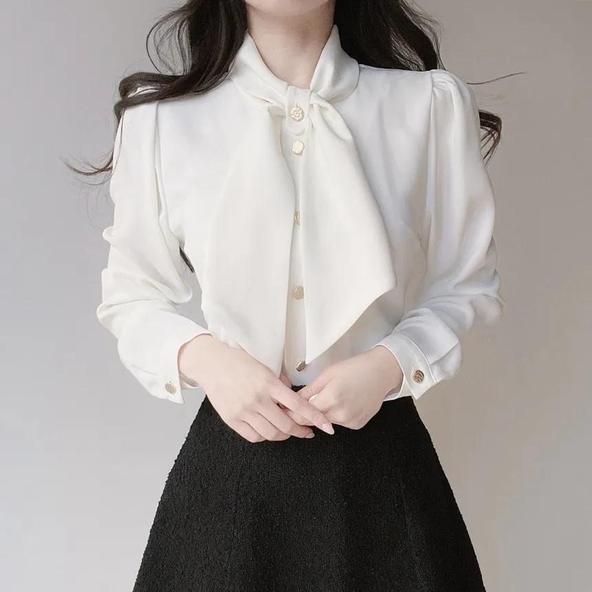 ボウタイ長袖ブラウス | mirangmirang | 詳細画像2