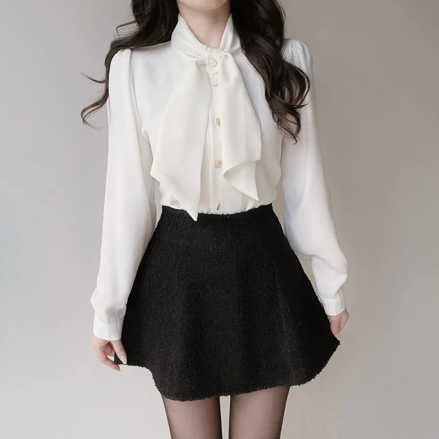 ボウタイ長袖ブラウス | mirangmirang | 詳細画像5