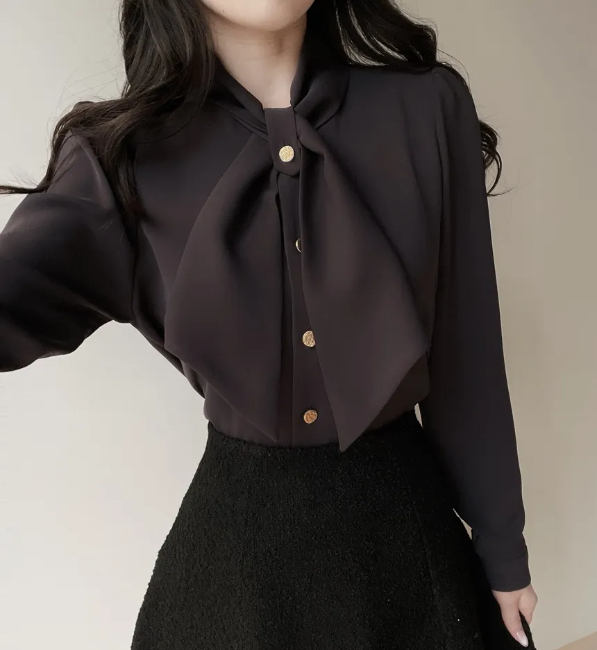 ボウタイ長袖ブラウス | mirangmirang | 詳細画像13